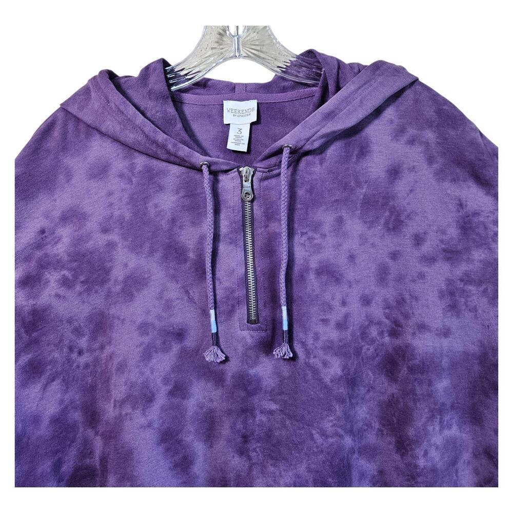 CHICO'S Weekends 3 Women's XL Hoodie Top 1/4 Zip Purple Tie Dye Cotton Blend 46" - Picture 2 of 8